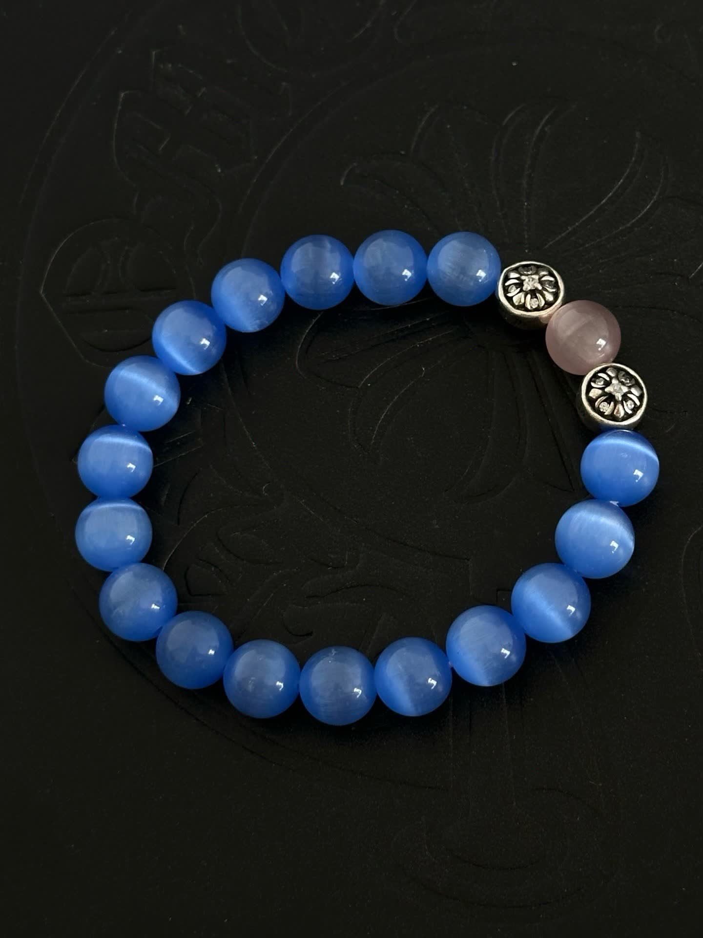Chrome Hearts Blue Beaded Bracelet with Silver Accents